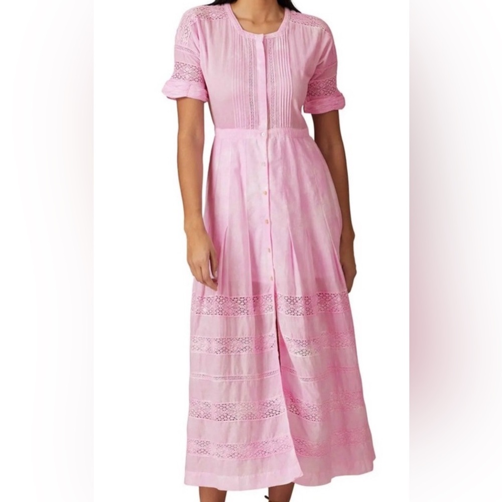 LoveShackFancy Pink Lace Midi Dress